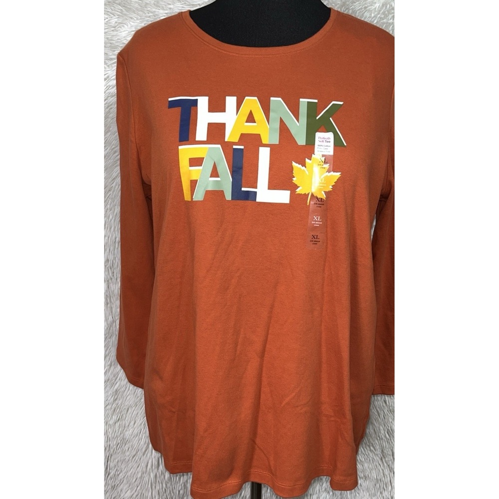 Kim Rogers Perfectly Soft Top XL Orange Cotton Crew Neck 3/4‎ Sleeve Shirt